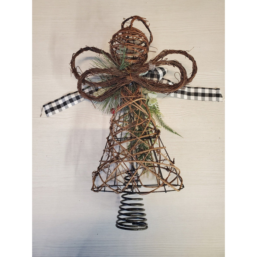 Christmas Tree Topper Angel Woven Willow Grapevine Farmhouse Buffalo Plaid