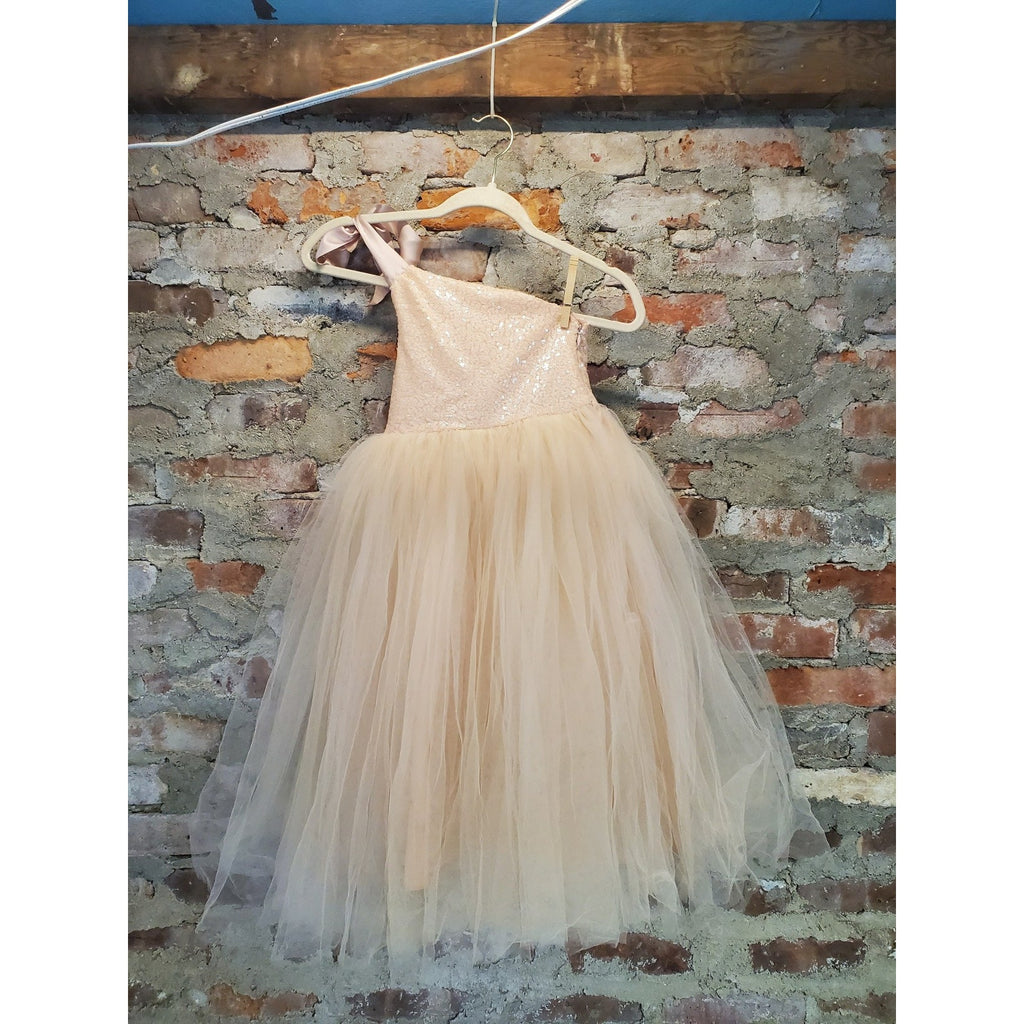 Girls Pink Sequin Tulle Dress Size 3 One Shoulder Special Occasion Party