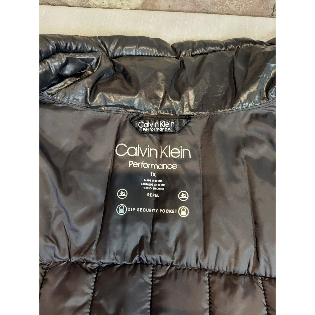 Calvin Klein Performance Womens Puffer Vest 1X Black Asymmetrical Zip Stand