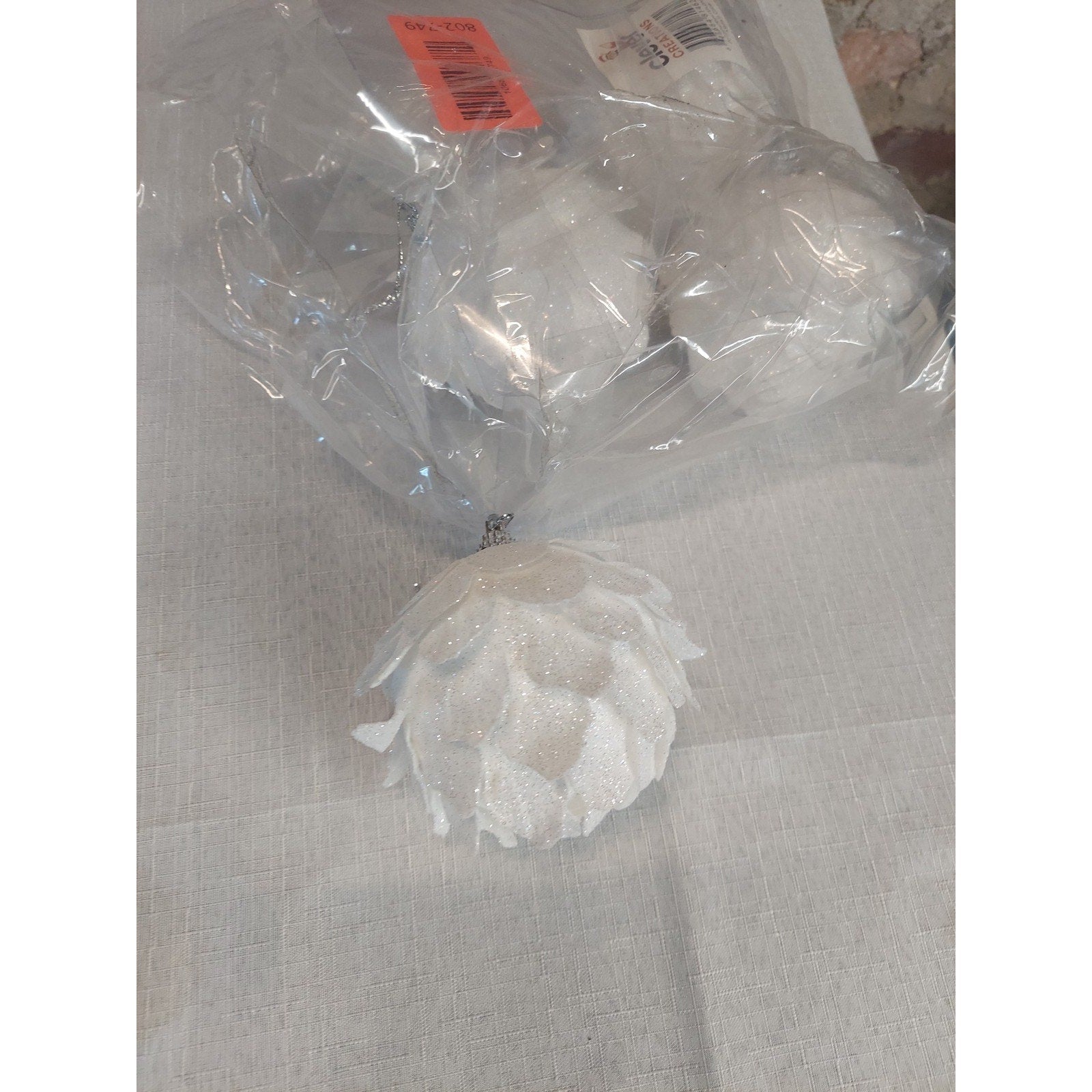White Glitter Christmas Pinecone Ornament Set 4 Holiday Decor 2.5 Inch