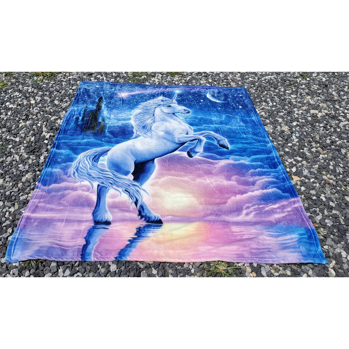 Unicorn Blanket 31x50" Fantasy Fleece Throw Castle Moon Cozy Soft