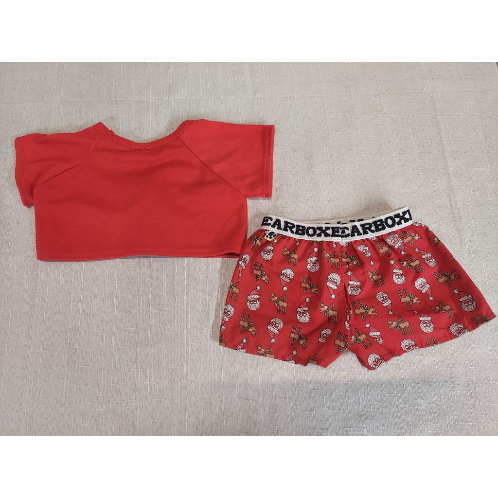 Build A Bear BEARBOXER Christmas Set Red Santa Reindeer Shirt Boxer Shorts