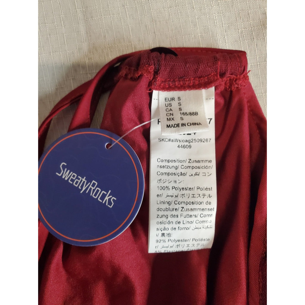 SweatyRocks Womens Sequin Halter Top Scarf Crop Adjustable Tie Back Red Size S