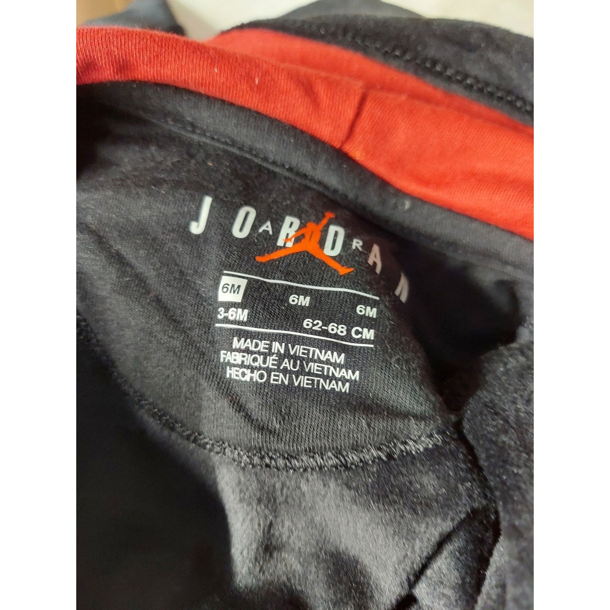 Jordan Baby Jumpsuit Romper 6M Black Red Velour Full Zip Hooded Jumpman