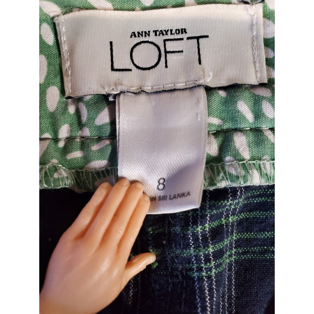 Ann Taylor LOFT Womens Plaid Shorts Size 8 Navy Blue Green Button Pockets