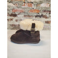 BEARPAW Womens Sheepskin Boots 6 Chocolate Brown Suede Buckle Warm Winter