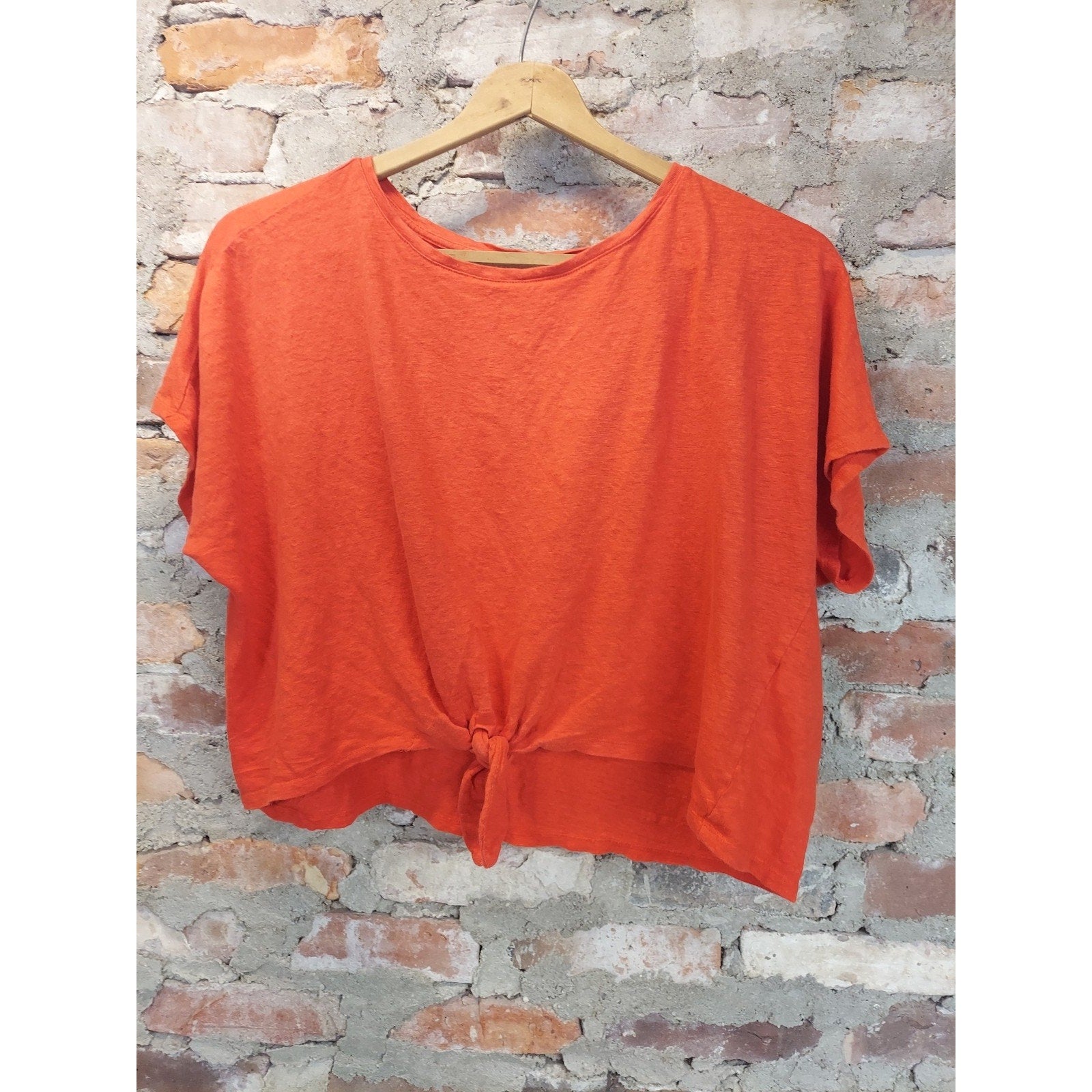 Chico's Womens XL Orange Tie Front Short Sleeve Crewneck T Shirt Top