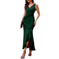 BERYLOVE Womens Formal Evening Gown V Neck Ruched Ruffle Dark Green XXL
