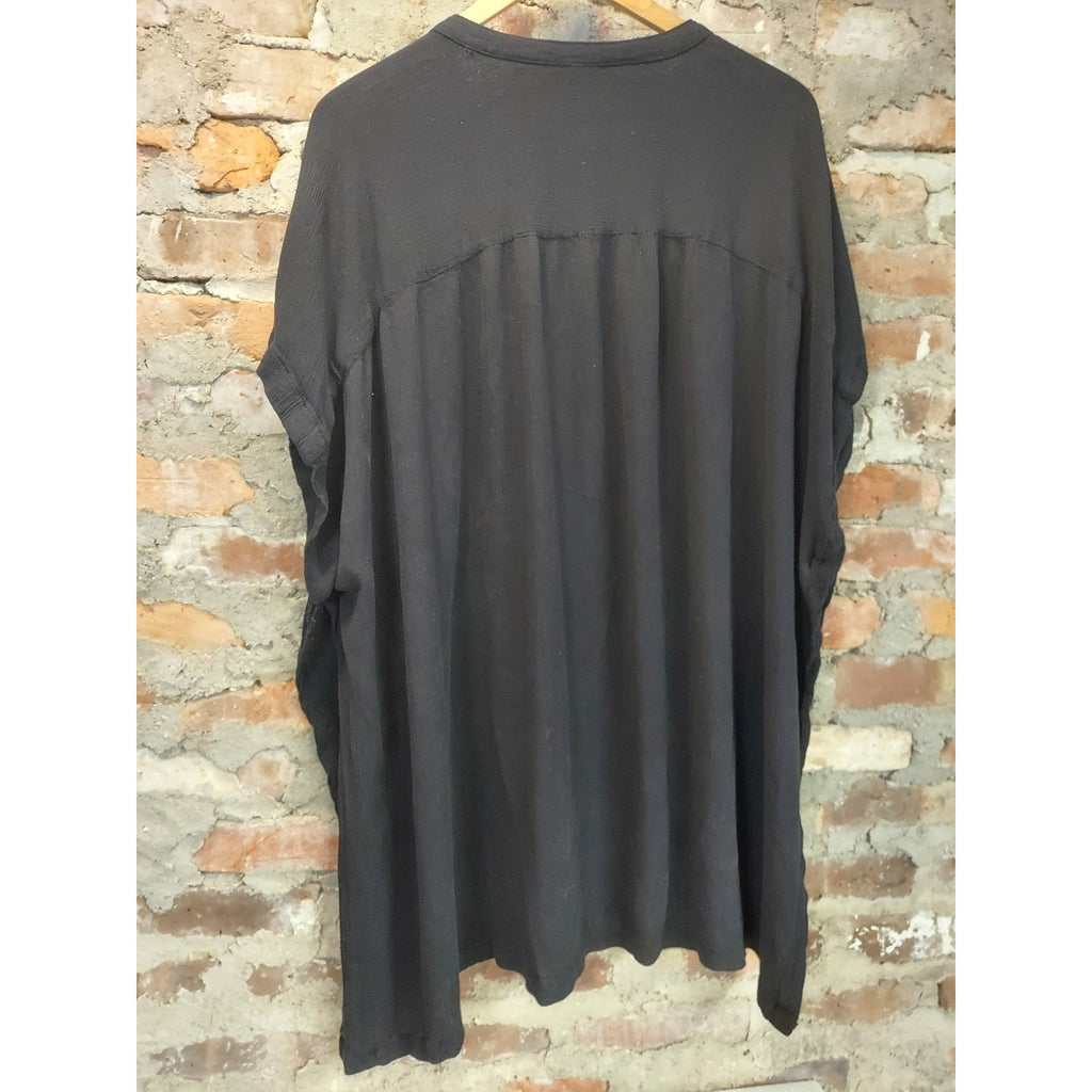 Peyton Parker Womens Tunic Top 0X Black V Neck Button Down Loose Fit Rayon