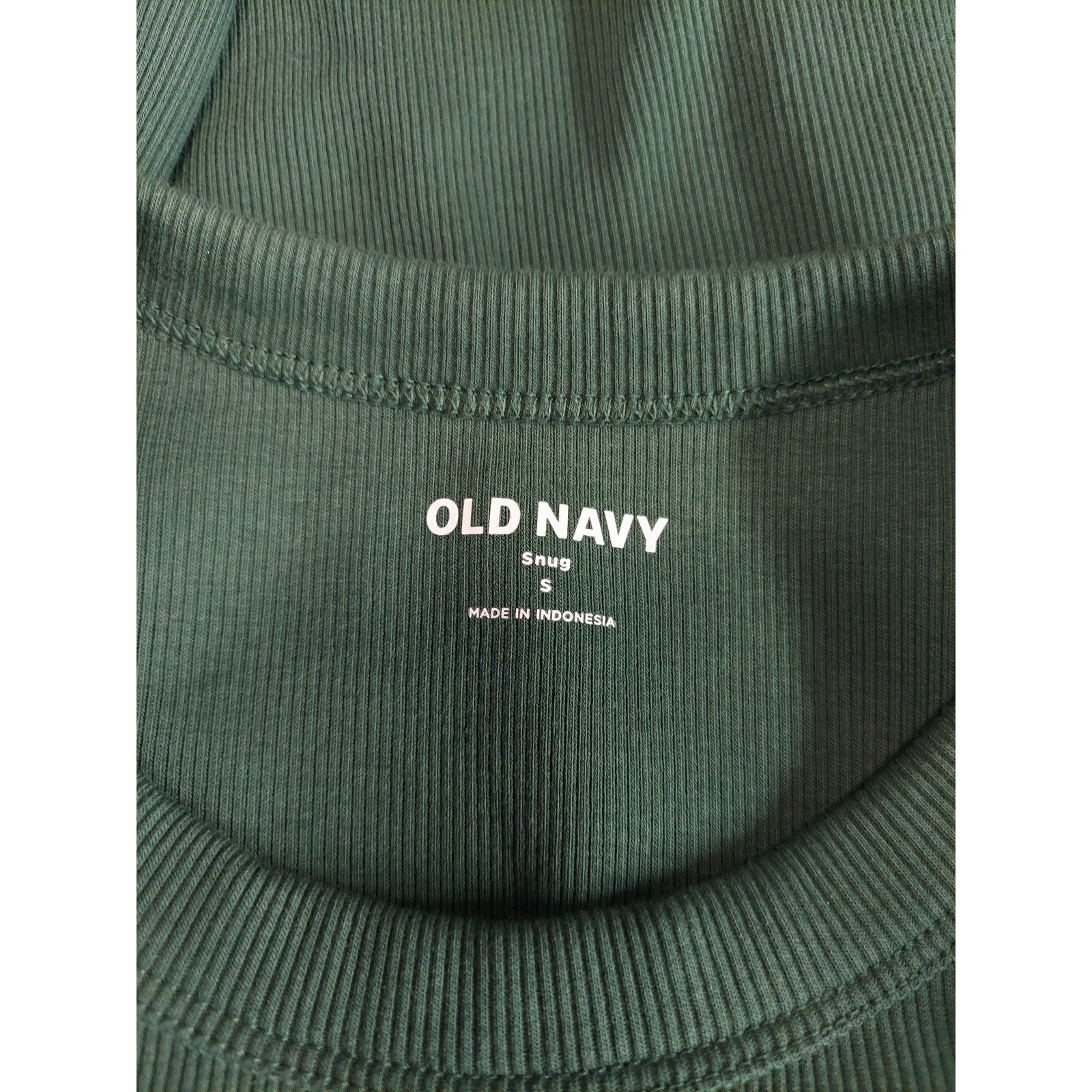 Old Navy Womens Ribbed T-Shirt Long Sleeve S Green Snug Fit Crewneck
