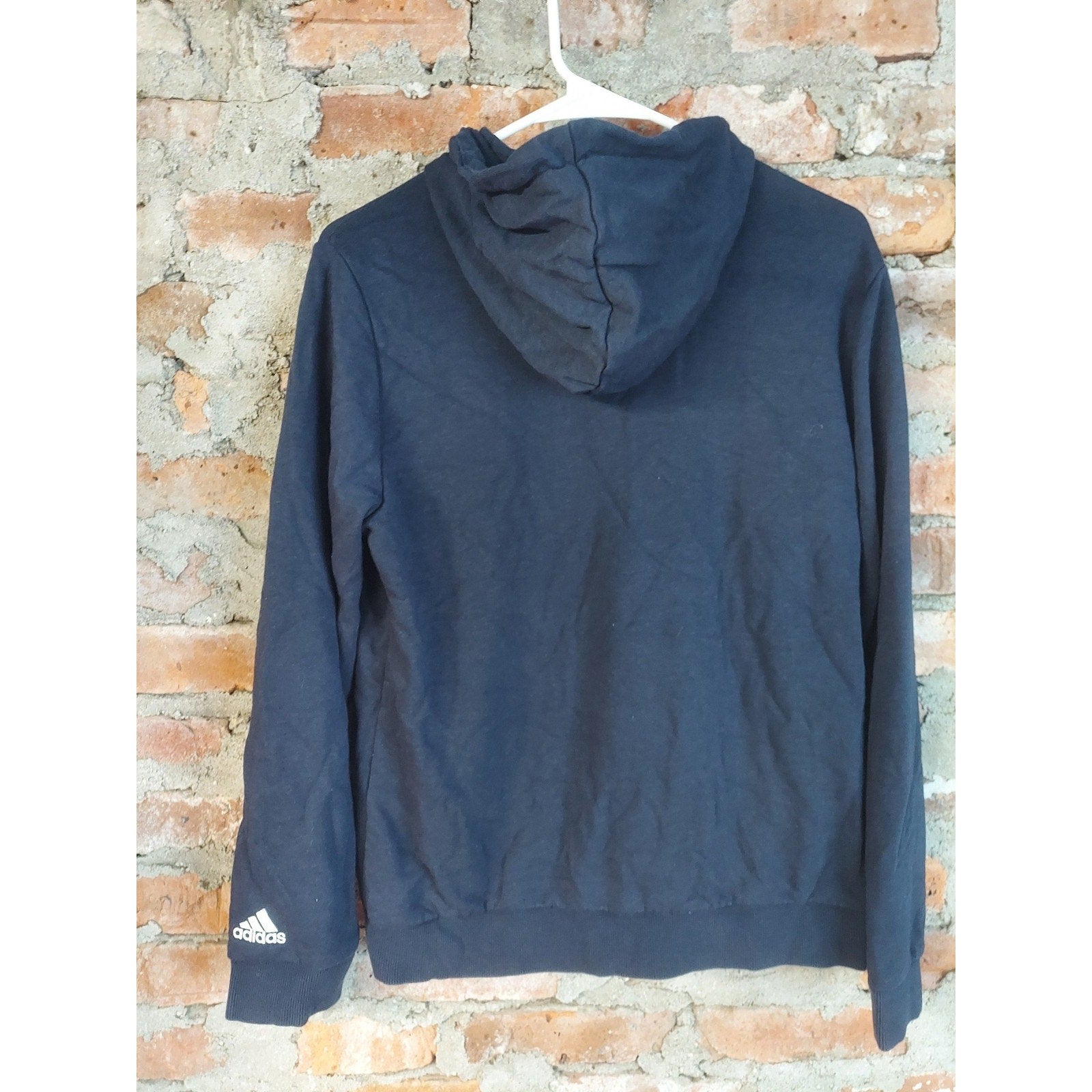 Adidas Mens Hoodie L Navy Blue Pullover Logo Kangaroo Pocket Athletic