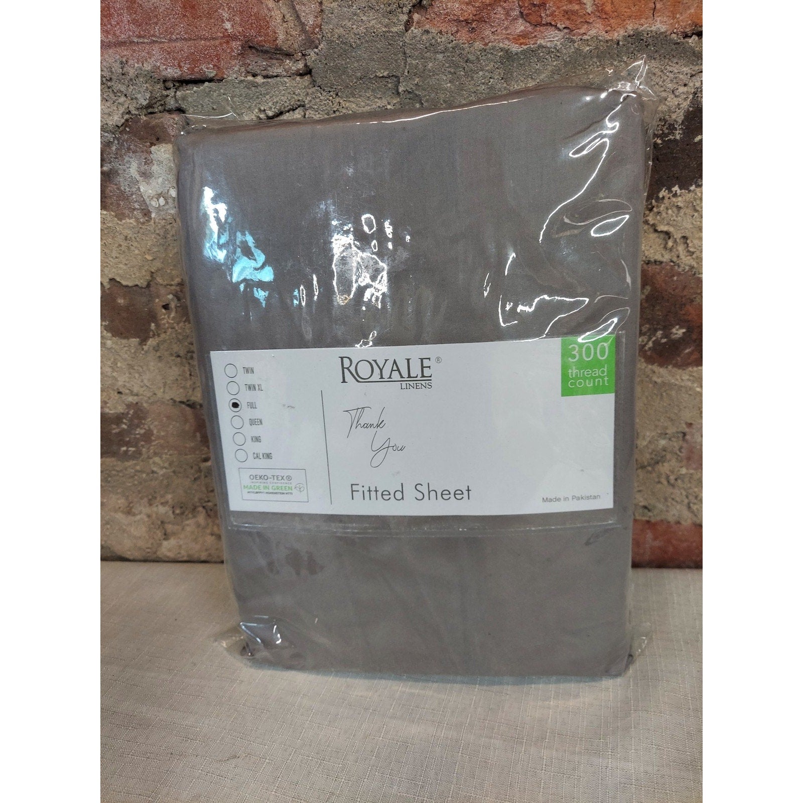Royale Linens Fitted Sheet Queen 300 Thread Count Gray OEKO TEX Made Green
