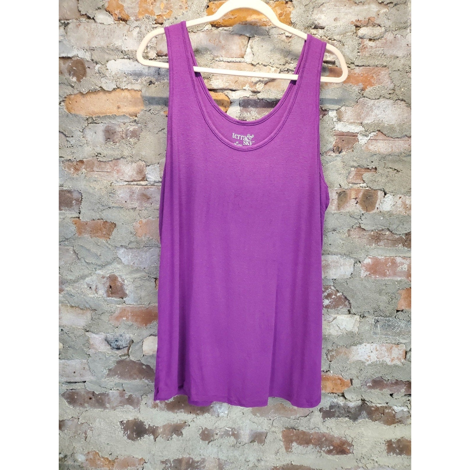 Terra & Sky Womens Plus Size Tank Top 2X 16W 18W Purple Ribbed Scoop Neck