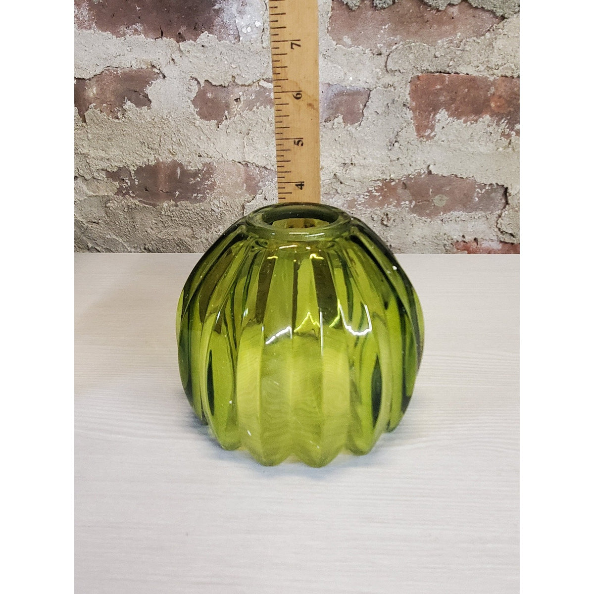 Green Ribbed Ruffled Glass Light Lamp Shade Globe Ceiling Fan Vintage 5 Inch