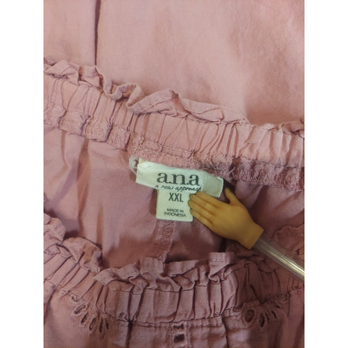 a.n.a Womens Eyelet Smocked Ruffle Neck Cap Sleeve Blouse XXL Pink