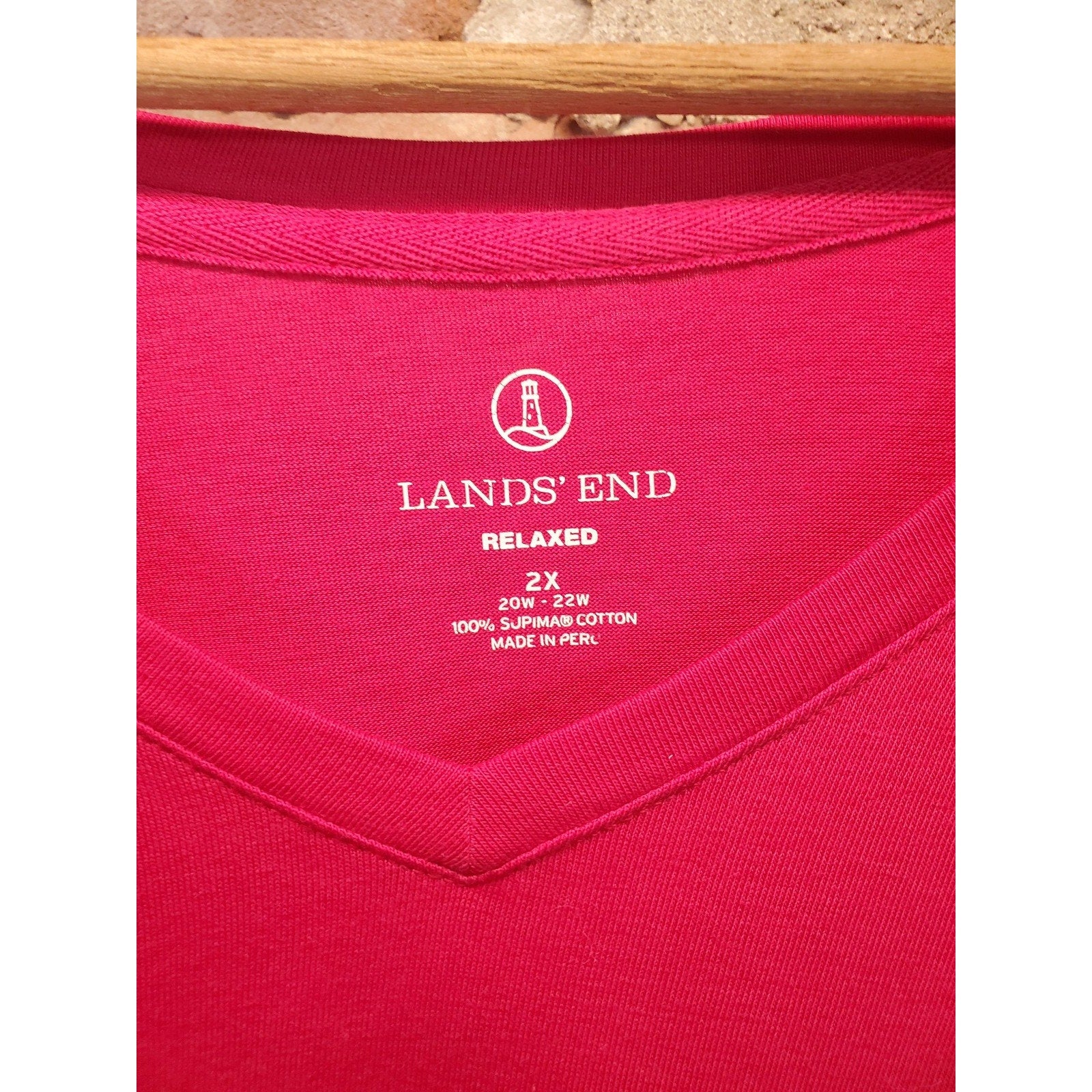 Lands' End Womens Plus Size 2X 20W 22W Pink V Neck Supima Cotton Relaxed Fit T
