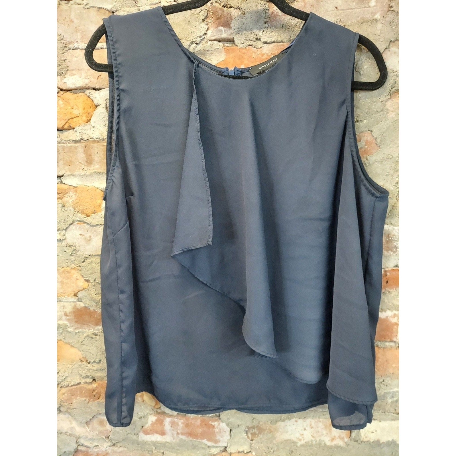 Atmosphere Womens Sleeveless Blouse Size 14 Navy Blue Ruffle Front Tank Top