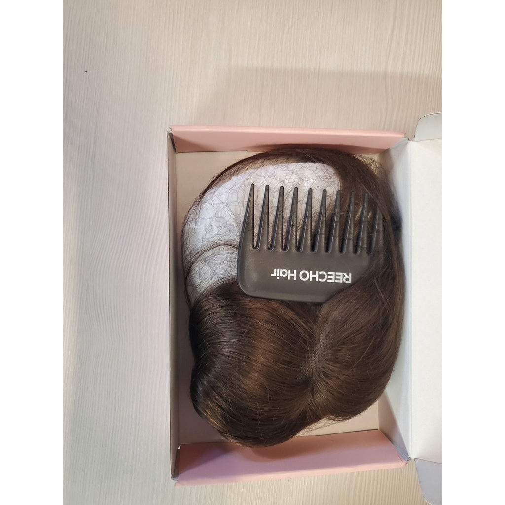Reecho Hair Topper With Bangs Short Curly Wave Clip In Dark Brown Wiglet