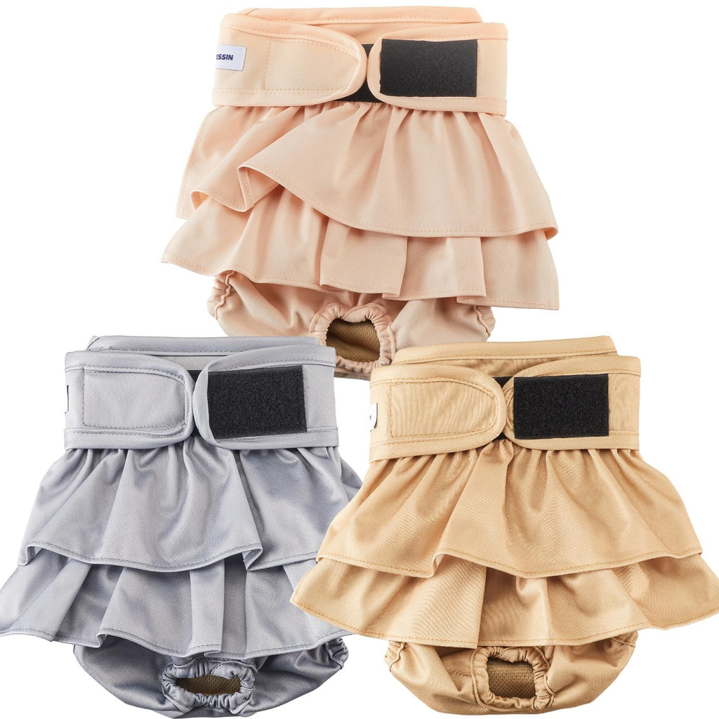 YUNCESSIN Female Dog Diapers Ruffled Skirt Washable Reusable 3 Pack Multicolor