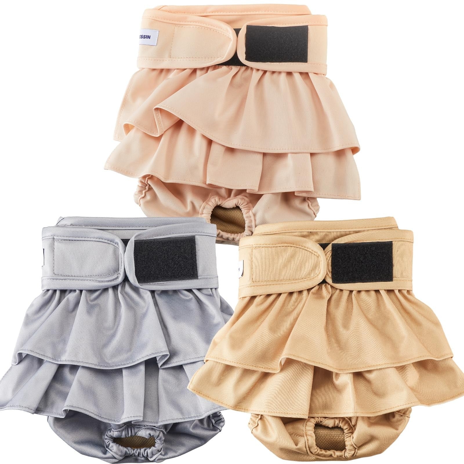 YUNCESSIN Female Dog Diapers Ruffled Skirt Washable Reusable 3 Pack Multicolor