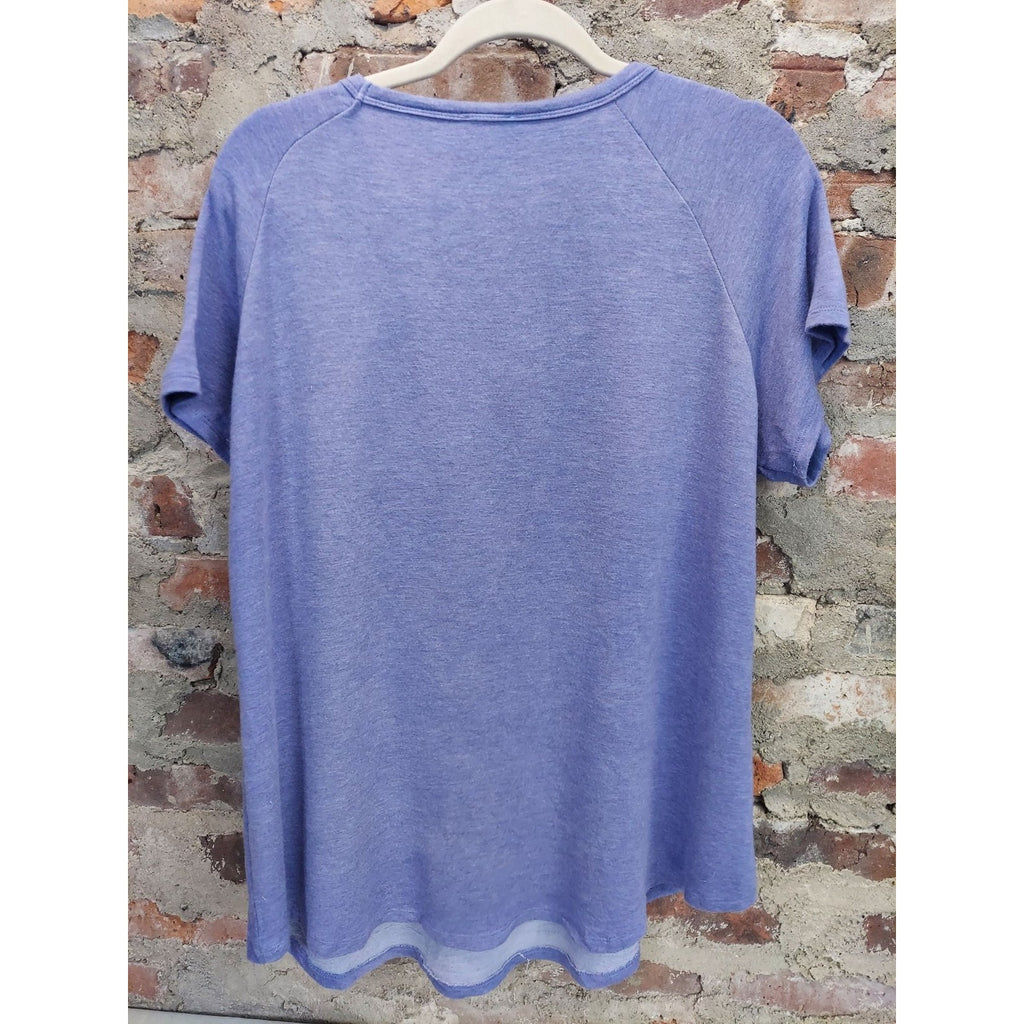 Sunday Womens Lace Up Top T Shirt Size 1X Blue Purple Heathered Short Sleeve
