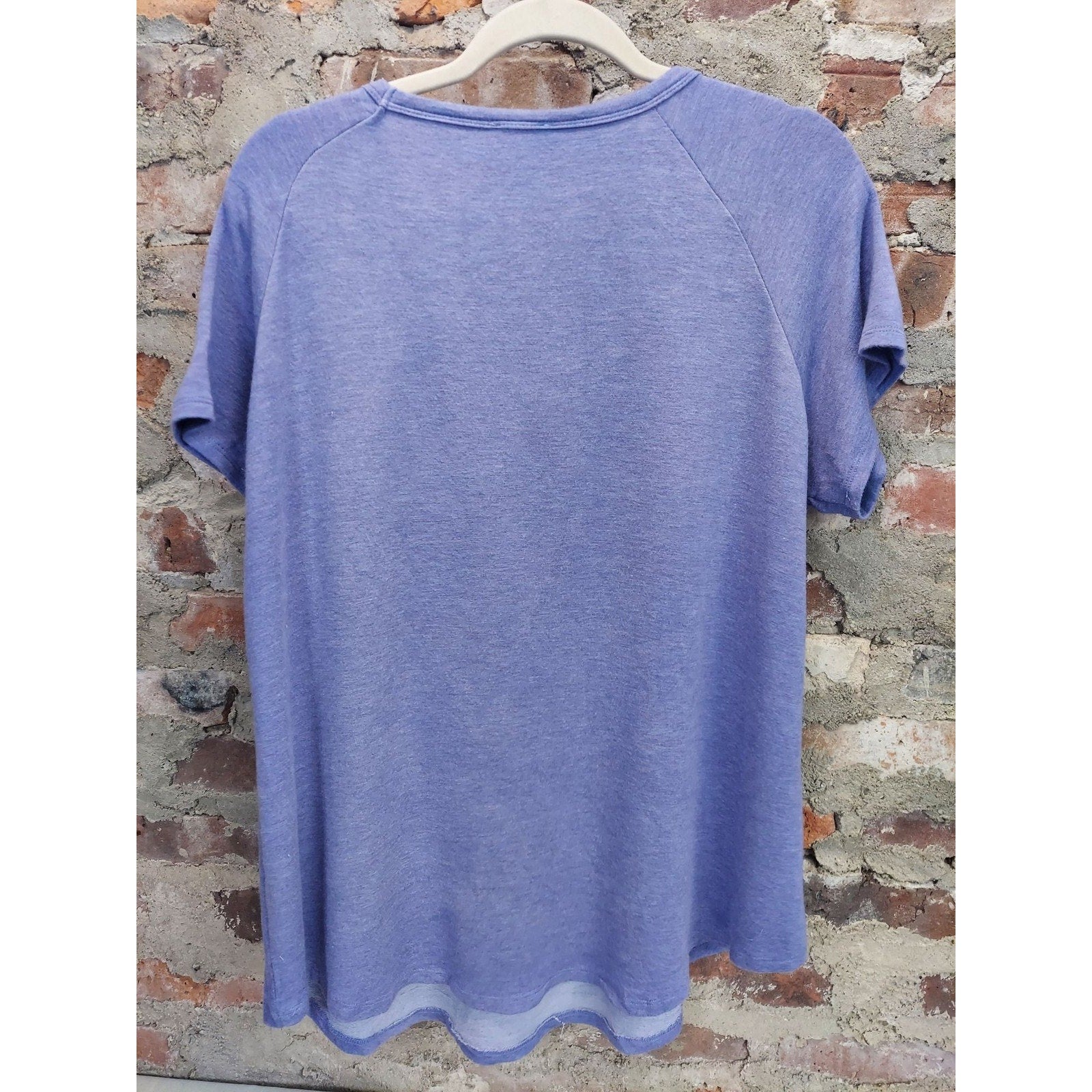 Sunday Womens Lace Up Top T Shirt Size 1X Blue Purple Heathered Short Sleeve