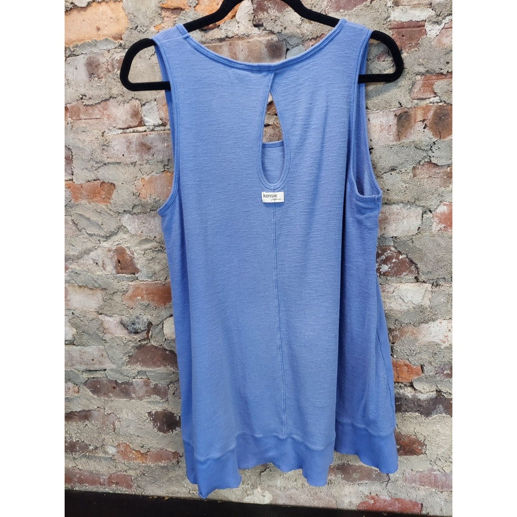 Kensie Performance Womens Plus Size Athletic Tank Top 2X Blue Textured Keyhole
