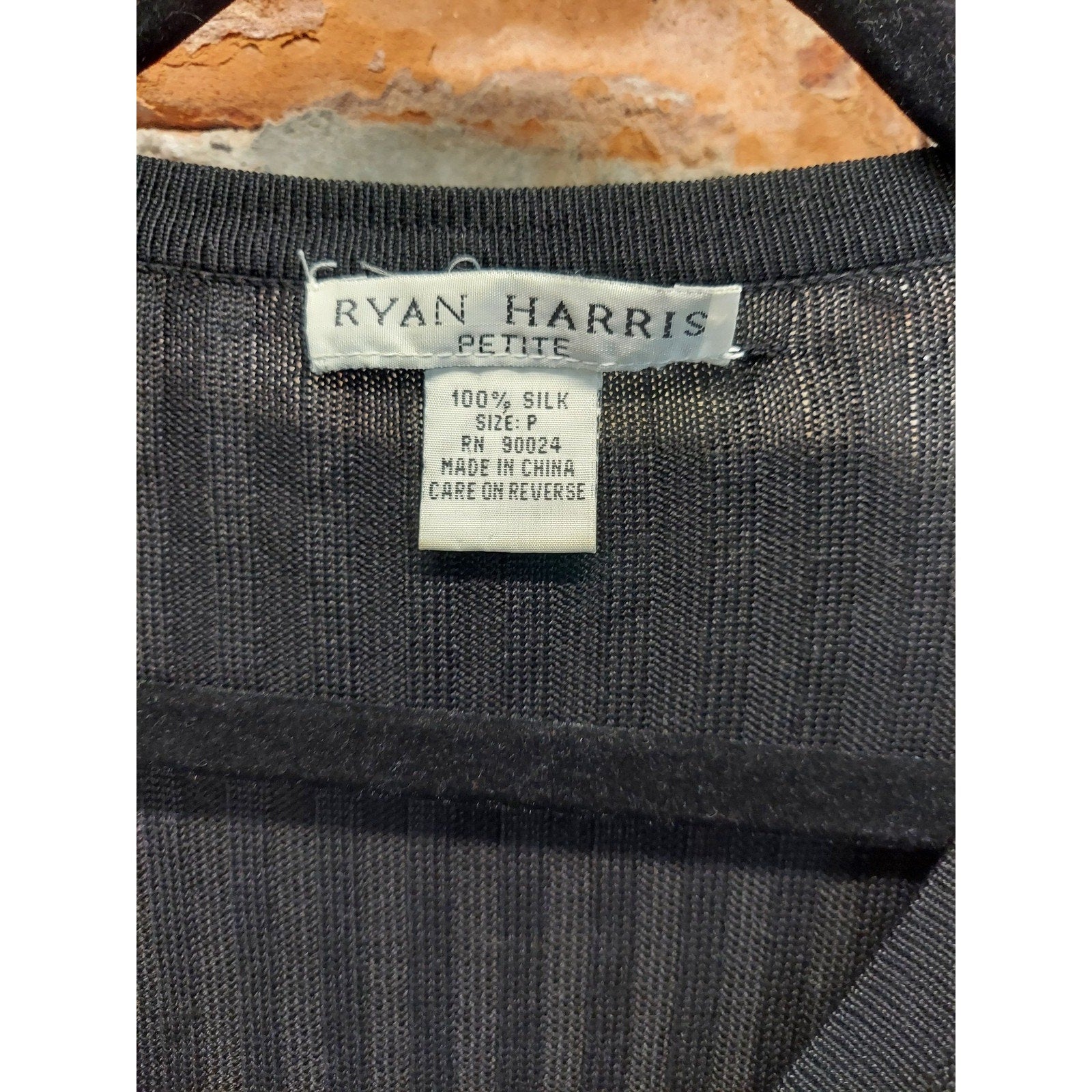 RYAN HARRIS PETITE Womens Black Silk Ribbed Knit Cardigan V Neck Short Sleeve P