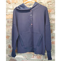 Fashion Hoodie Pullover S Navy Blue Snap Button Hooded Front Pocket