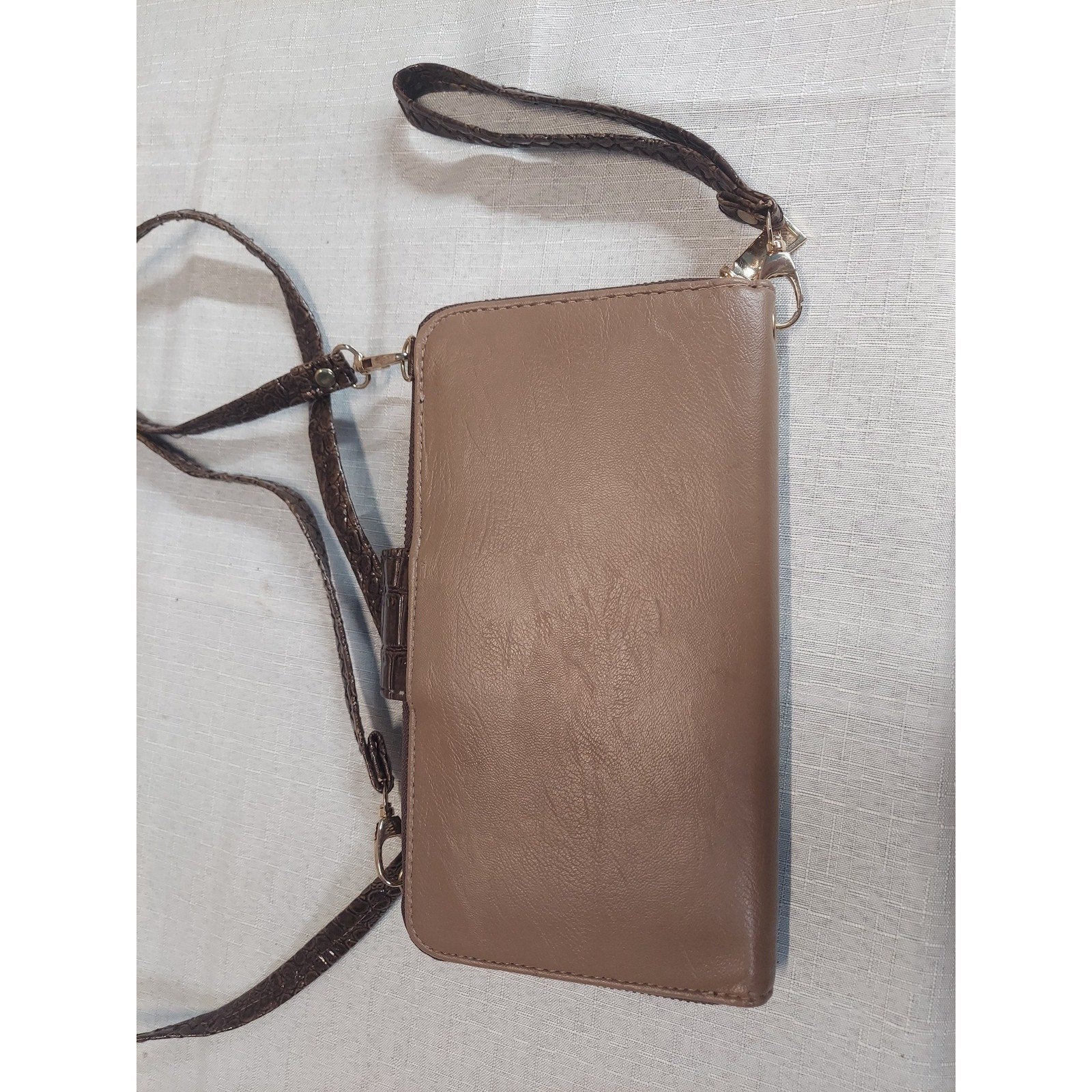 Womens Wallet Crossbody Bag Tan Brown Crocodile Embossed Removable Strap