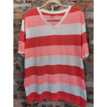 Arizona Jean Co Mens T Shirt XXL Red White Striped V-Neck Short Sleeve Cotton