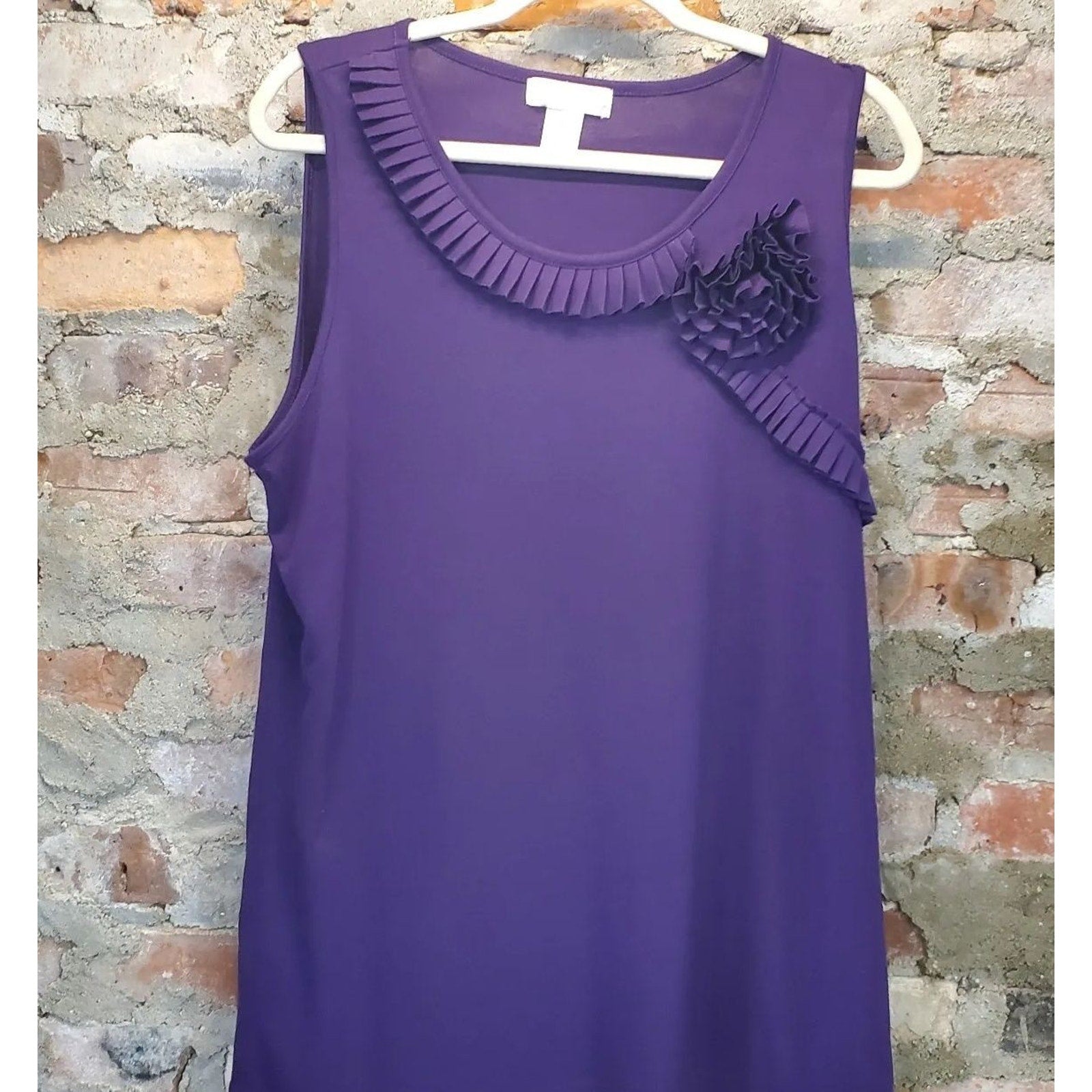 Design History Womens Tank Top Blouse Size 1X Purple Pleated Ruffle Rosette