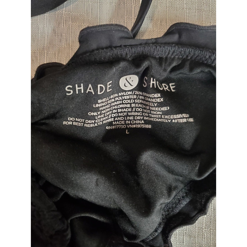 Shade & Shore Womens Bikini Set 36 DD L Black Push Up Ruffle Trim Criss Cross
