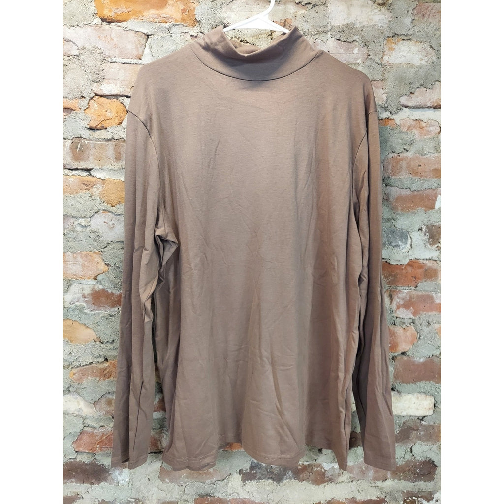 Caciman Mens Mock Neck Long Sleeve Knit Shirt XL Taupe Pullover Casual