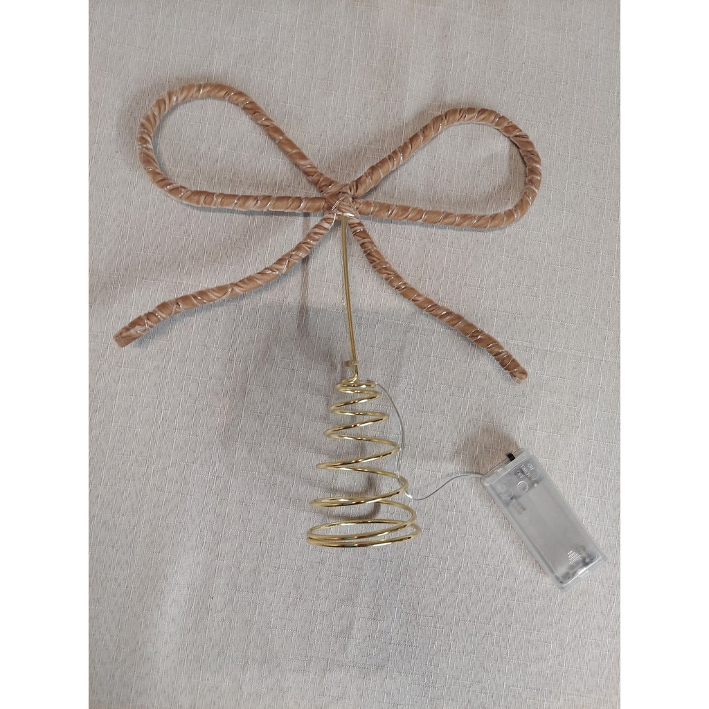 Christmas Tree Topper Bow Velvet Lighted Champagne Gold Holiday Decor 12 Inch