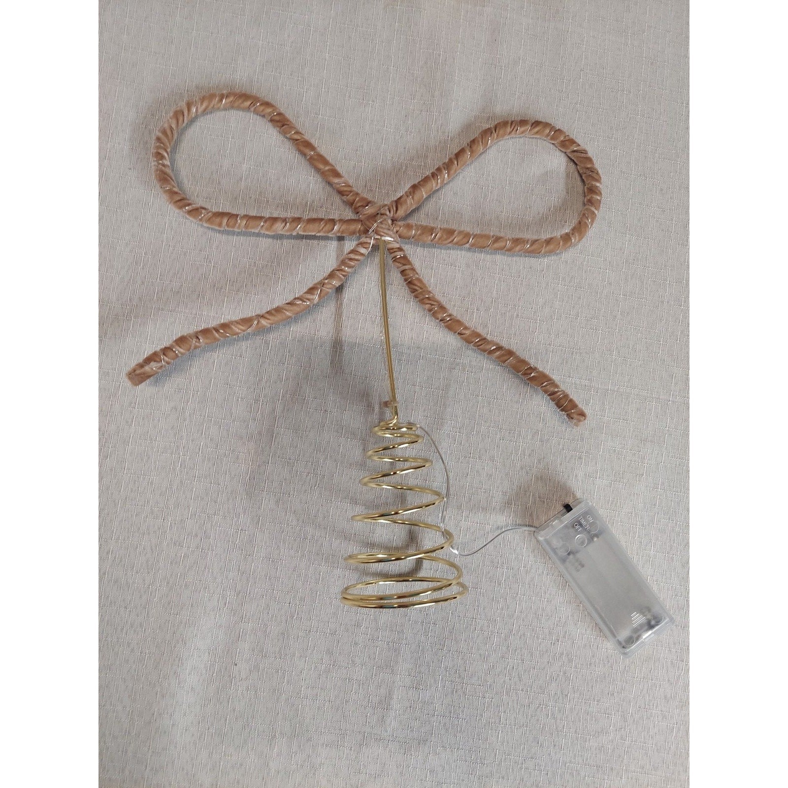 Christmas Tree Topper Bow Velvet Lighted Champagne Gold Holiday Decor 12 Inch