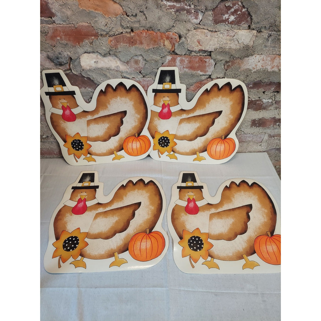 Thanksgiving Turkey Fall Harvest Decor Placemats Set 4 Pilgrim Hat Sunflowers