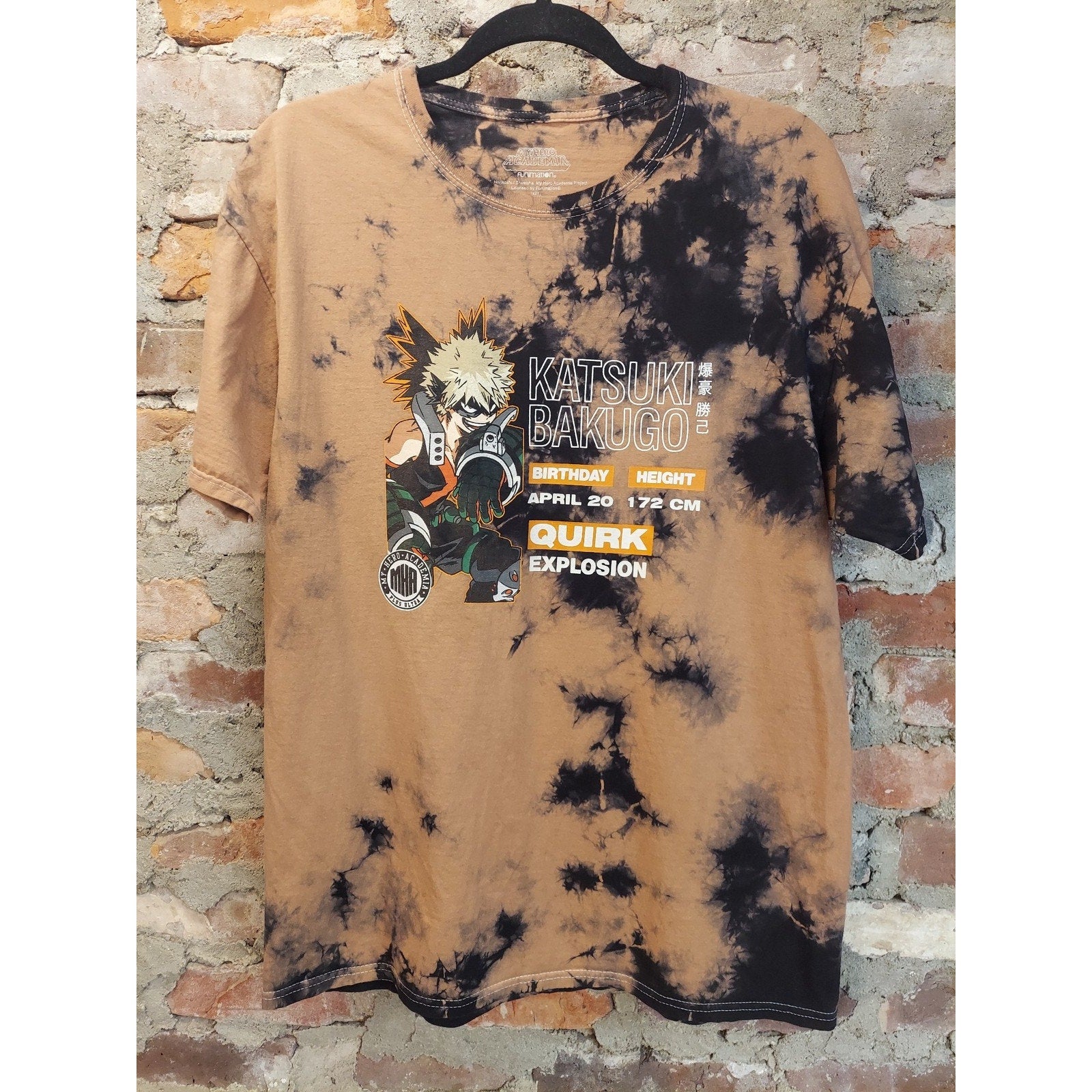 My Hero Academia Mens Katsuki Bakugo T Shirt L Tie Dye Quirk Explosion Brown