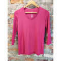 St Johns Bay Womens Essential Tee XS Fuchsia V Neck 3/4 Sleeve Cotton Solid