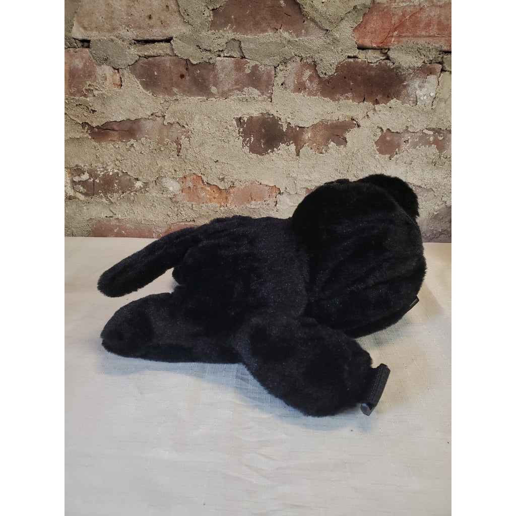 Black Cat Plush Crossbody Bag Purse Yellow Eyes Stitched Face Zipper Strap