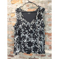 Lane Bryant Womens Tank Top Size 18/20 Black White Floral Abstract V Neck