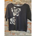 Calvin Klein Womens S Black White Floral Knit Top Short Sleeve Pullover