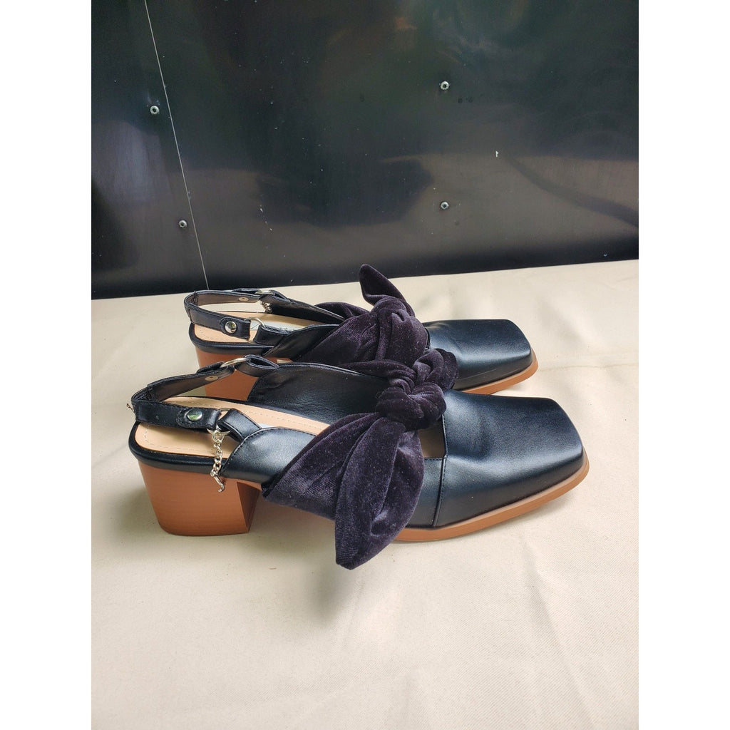 Lamoda Womens Slingback Heels Square Toe Black Size 10 Block Heel Velvet Bow