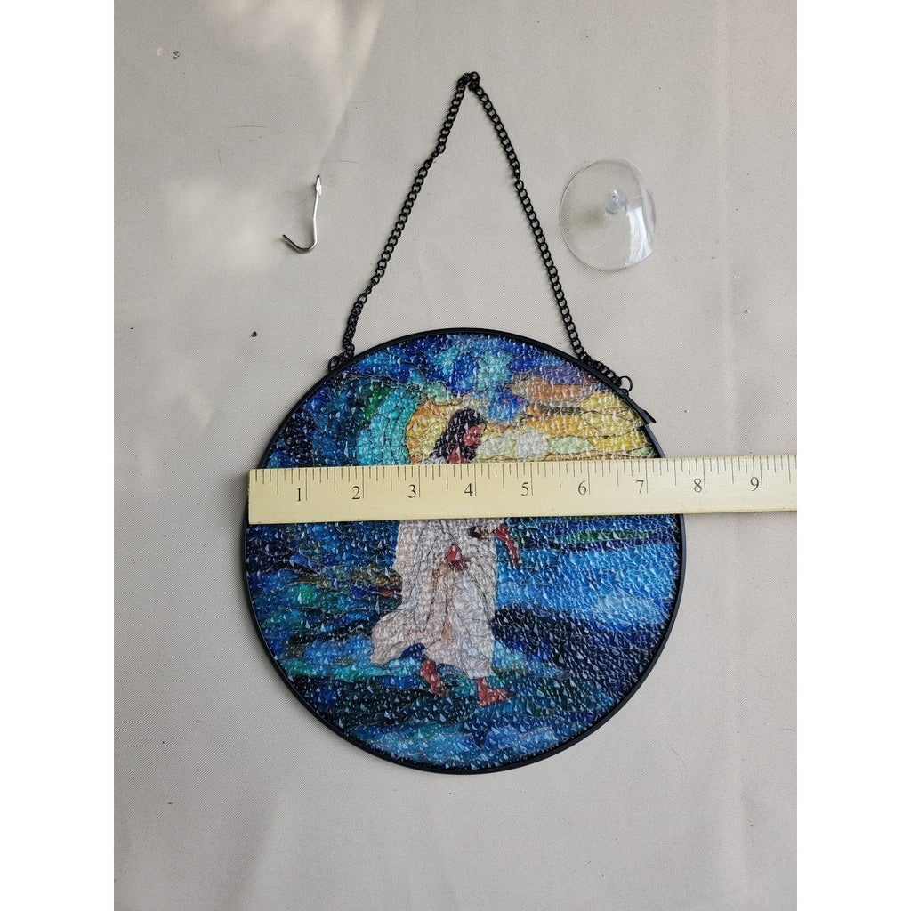 Jesus Walking Water Suncatcher Stained Glass Round 8" Hanging Christian Decor