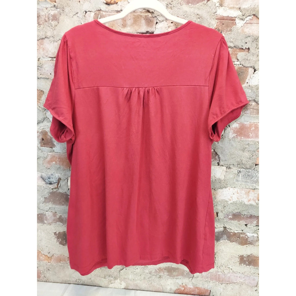 Lane Bryant Womens Plus Size Top 18/20W Red Relaxed Fit Crochet Neck T-Shirt
