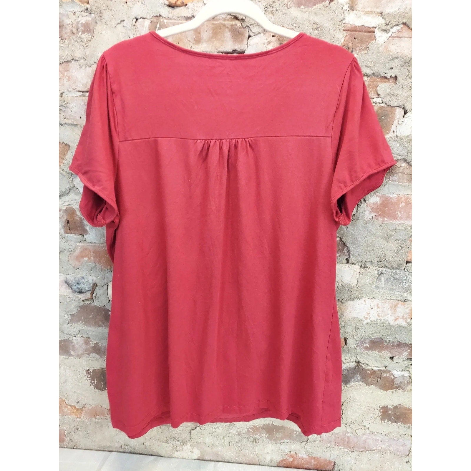 Lane Bryant Womens Plus Size Top 18/20W Red Relaxed Fit Crochet Neck T-Shirt