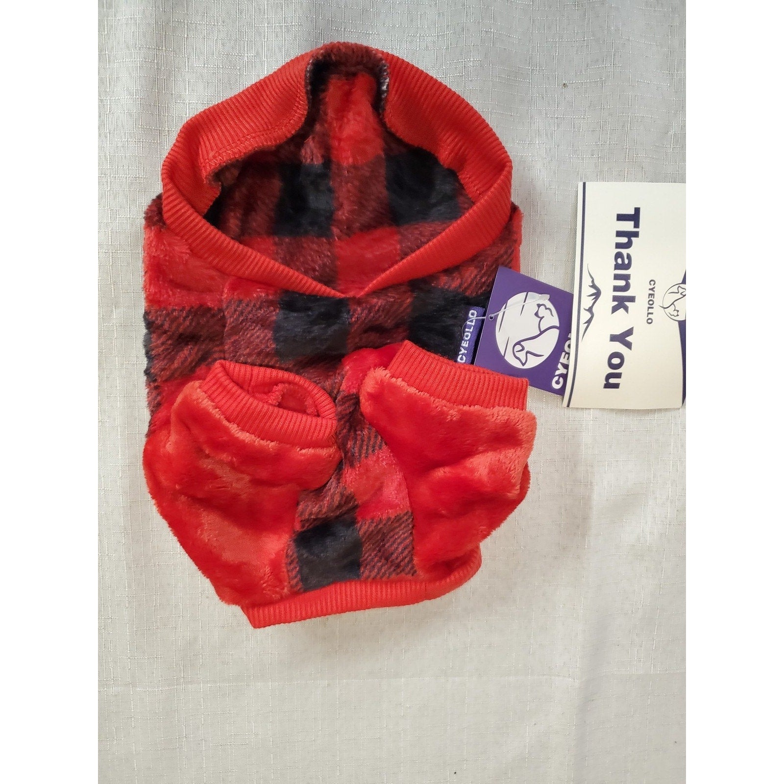 CYEOLLO Dog Sweater Jumpsuit Buffalo Plaid Red Black Fleece Small Warm Pet