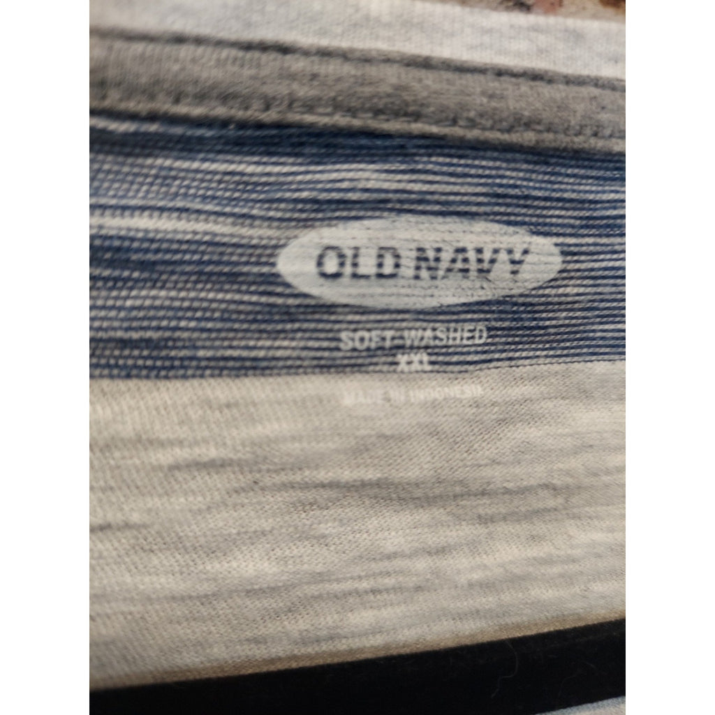 Old Navy Mens XXL V Neck T Shirt Blue Gray Striped Soft Washed Casual