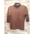 Lauren Ralph Lauren Womens Turtleneck Sweater M Brown Ribbed 3/4 Sleeve Silk