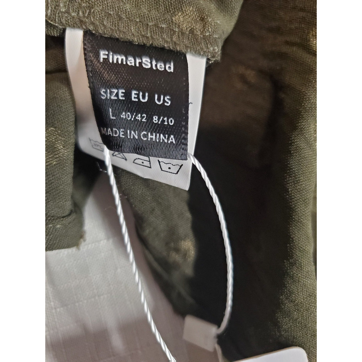 FimarSted Womens Dress L Olive Green Long Sleeve V Neck Ruched Textured Dotted